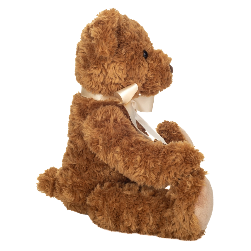 Teddy Kuscheltier in Hellbraun mit einer hellen Satinschleife - sitzend. 