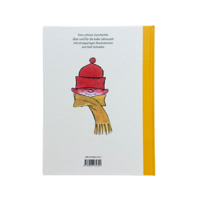 Ein gezeichnetes Gesicht von einem kleinen Jungen mit einer roten Bommelmütze und einem gelben Schal.