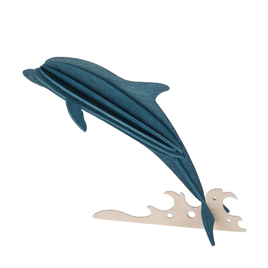 dunkelblauer delfin aus holz zum basteln und aufstellen