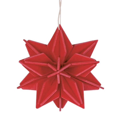 Roter Stern aus Holz zum zusammenstecken und aufhängen.