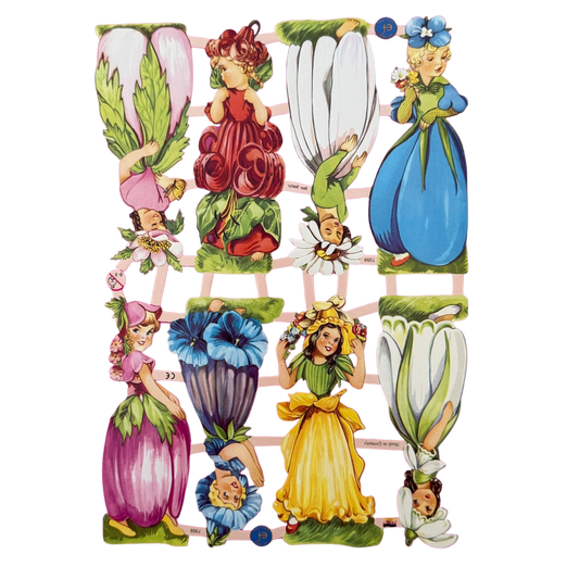 Lackbilder aus gestanztem Papier mit Elfenmotiven.
