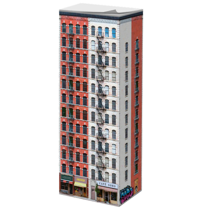 Notizblock im amerikanischen Wohnhaus-Soho-Style mit typischen Aussentreppen. 