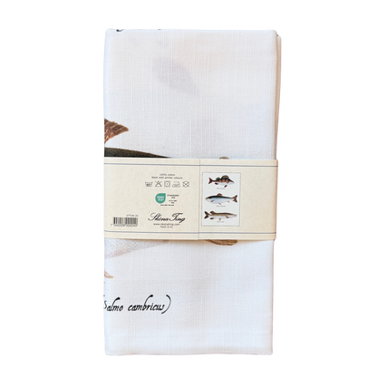 Geschirrtuch aus  Baumwolle mit Zitronenmotiv darauf. 