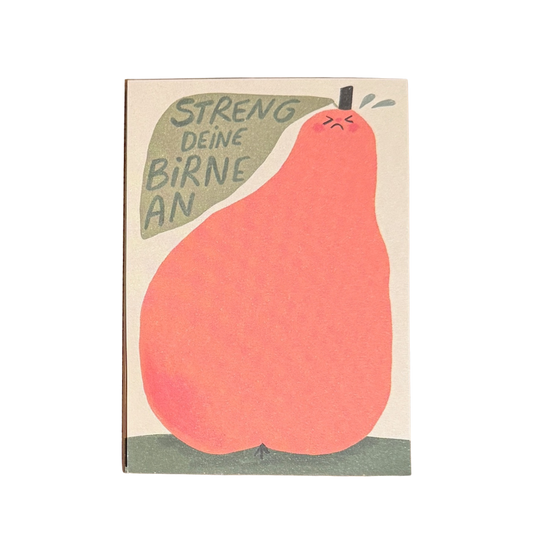 Bunter Notizblock mit einer riesen Birne in rot - streng deine birne an block