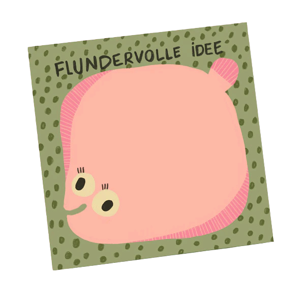 Flundervolle Idee Notizblock mit einer großen rosanen Flunder zum Beschriften. 