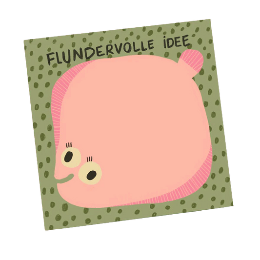 Flundervolle Idee Notizblock mit einer großen rosanen Flunder zum Beschriften. 