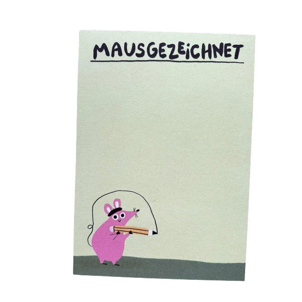 Mausgezeichnet Notizblock mit einer kleinen Maus mit einem Bleistift. 