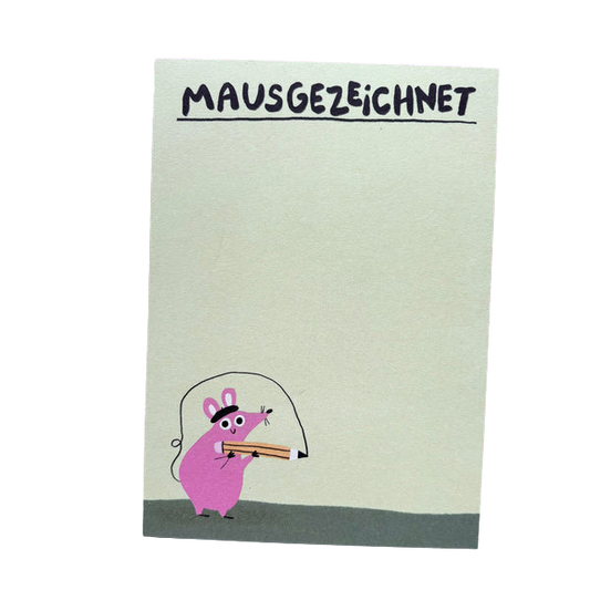 Mausgezeichnet Notizblock mit einer kleinen Maus mit einem Bleistift. 