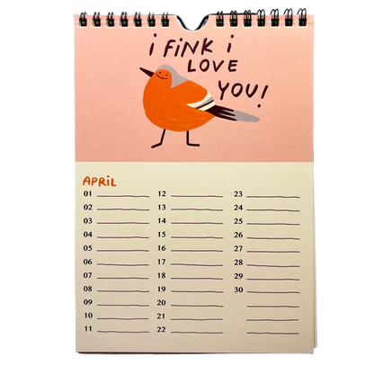 Geburtstagskalender mit lustigen Illustrationen und Sprüchen. Ein Fink - i fink i love you.