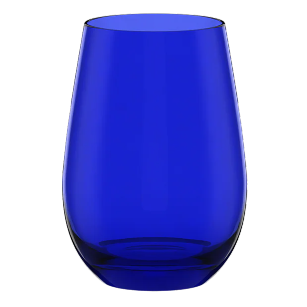 Ein blaues Trinkglas.