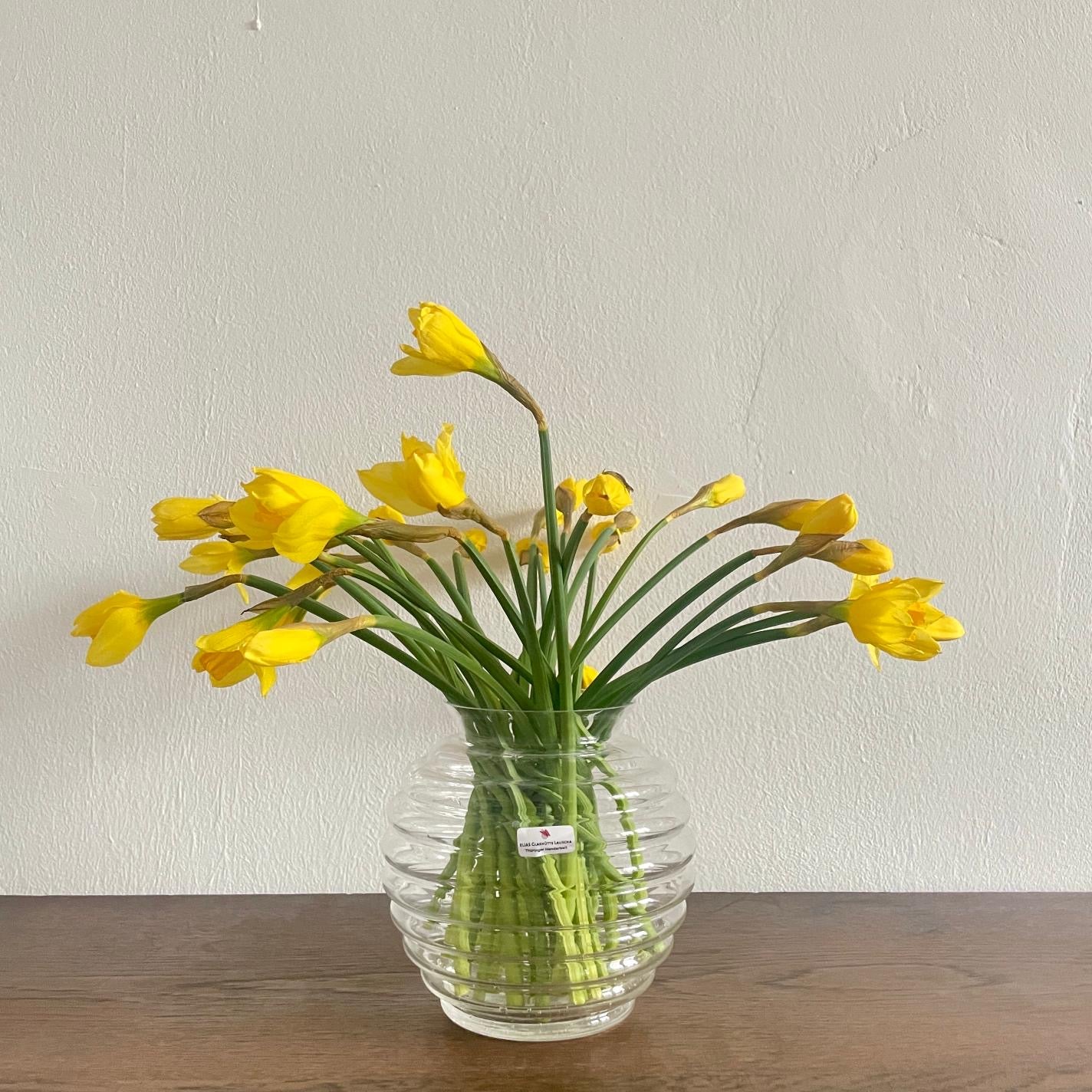 vase kristallglas alt bauhaus mit rillen und osterglocken