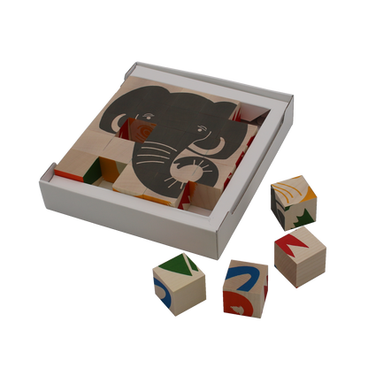 Animal Puzzle bunt, Ahornholz, 25 Teile a 3,5x3,5x3,5 cm