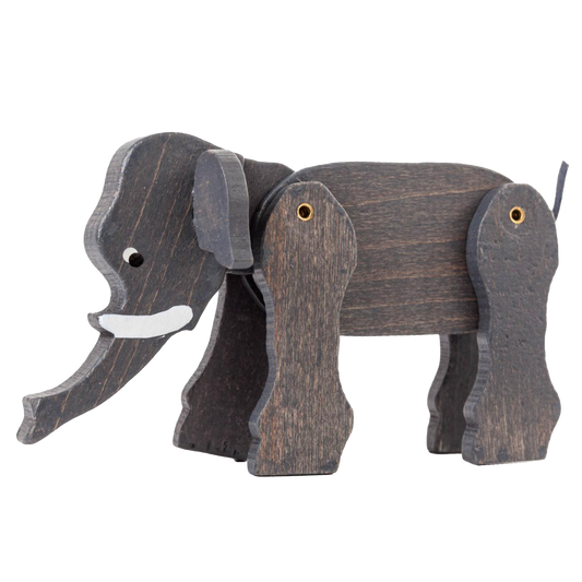 Wooden animal, moving elephant, grey, wood, 9.50xca.13 cm