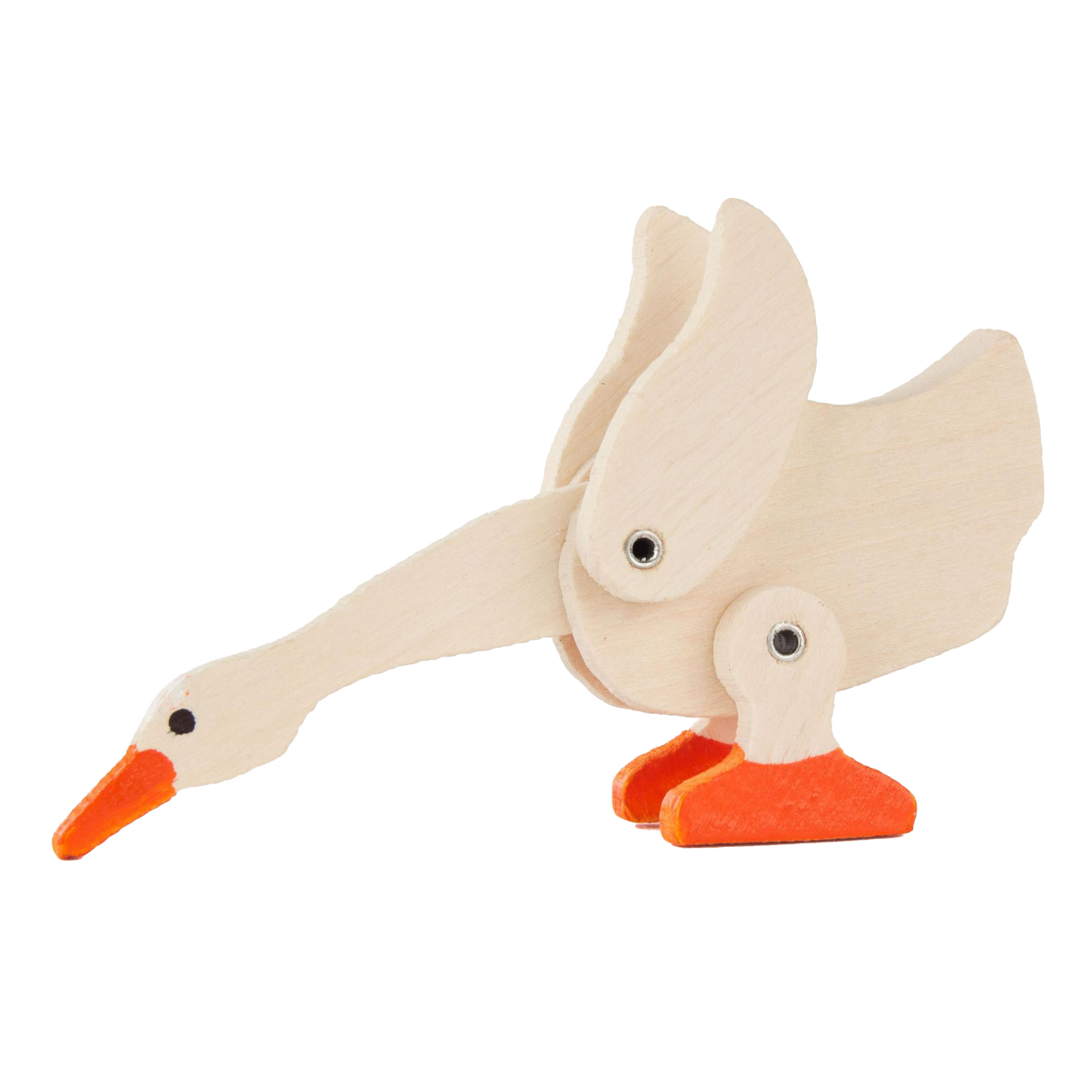 Wooden animal goose movable white-orange, wood, 8x8 cm