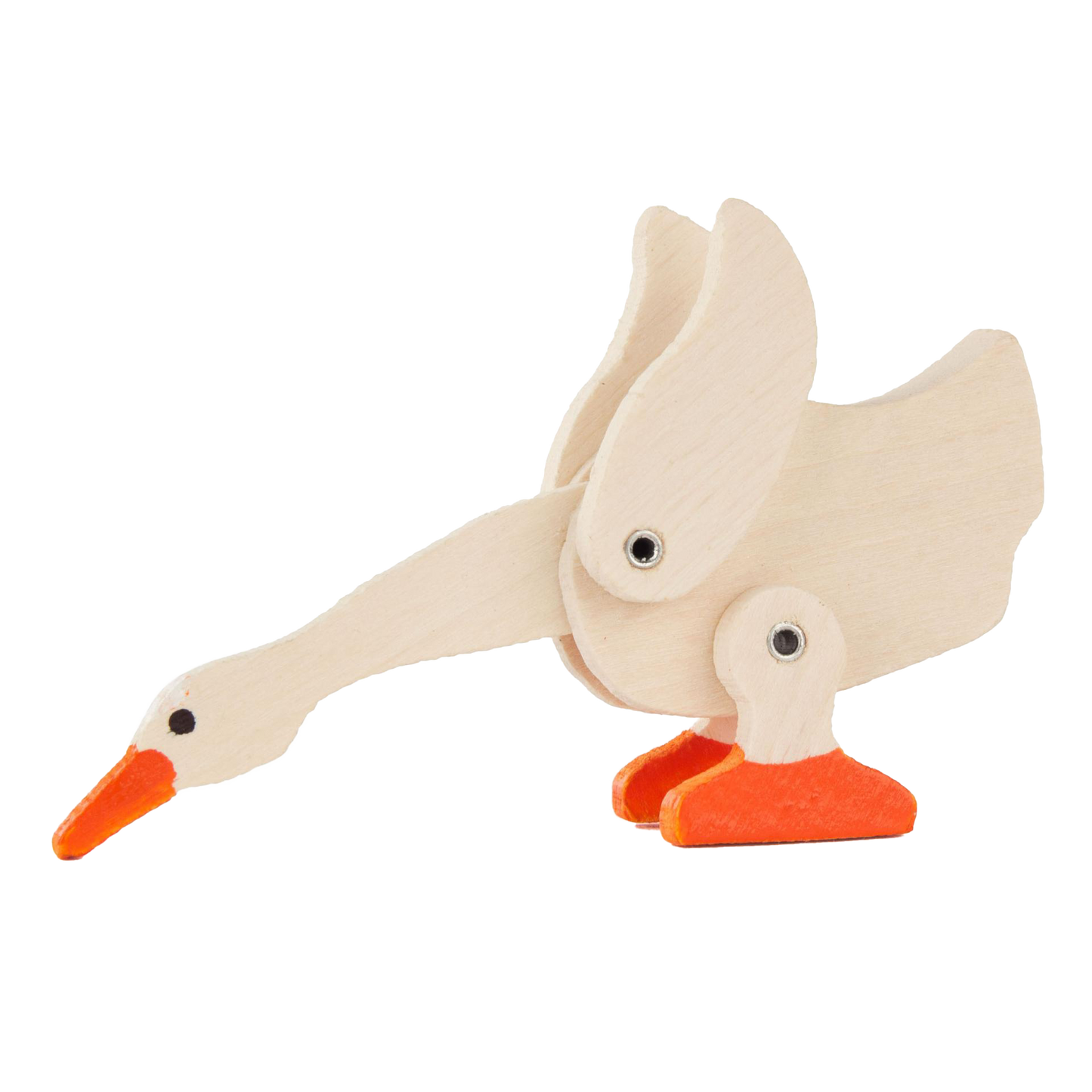 Holztier aus dem Erzgebirge. Eine weiße Gans. Beweglich am Kopf, den Flügeln und den Beinen.