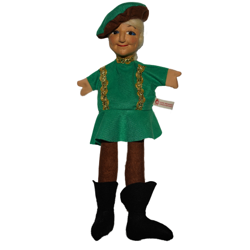 kasperpuppe, handspielpuppe, kuenstlerpuppe, prinz, gruen, braun, nordic-soul