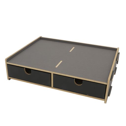 Monitor base grey, cardboard, wood, 8.5x35.5x26 cm