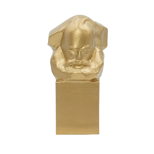 nordic-soul rostock schoenes goldener karl marx kopf miniatur nischel aus chemnitz in handarbeit in berlin hergestellt als dekoelement oder geschenk von saru design berlin
