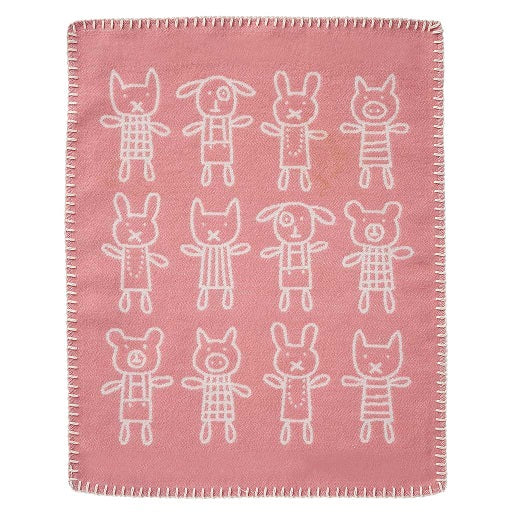 rosa kinderdecke mit tieren aus baumwolle