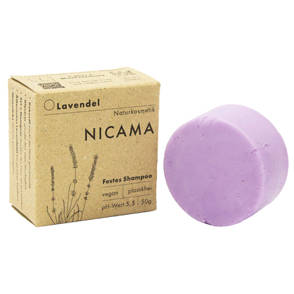 nicama kleines festes shampoo lavendel mit kartonverpackung