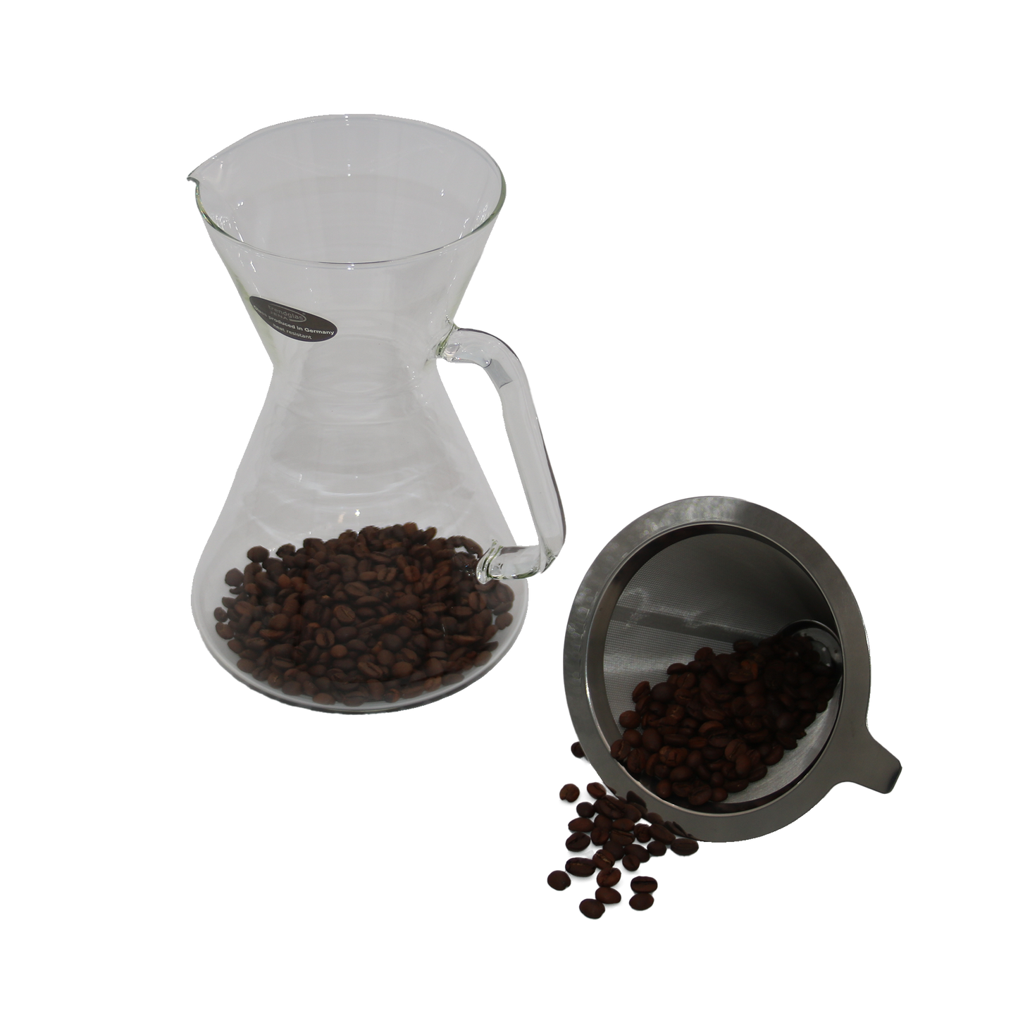 nordic-soul rostock nuetzliches kaffeebereiter aus glas mit metallfilter für filterkaffee zum aufbrühen von trendglas jena