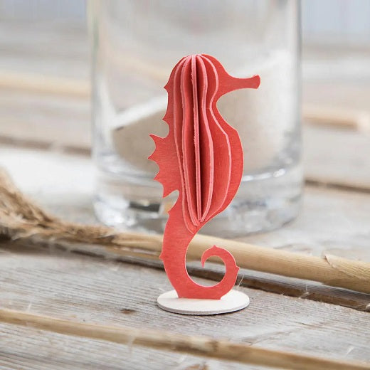 Handicraft set 3D seahorse standing, coral, birch plywood, height 8 cm