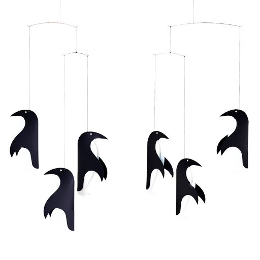 nordic-soul rostock schoenes mobile aus papier mit schwarz weißen pinguinen zum dekorieren oder verschenken für kinder und das kinderzimmer von flensted mobiles denmark