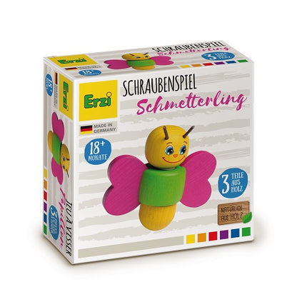 Screw game butterfly, colorful, wood, 45x100x100 mm