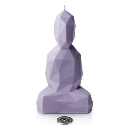 nordic-soul rostock schoenes lavendelfarbene buddha kerze in geometrischer form aus rapswachs von candle of wisdom