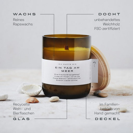 duftkerze im brauen recycelten glas mit holzdocht