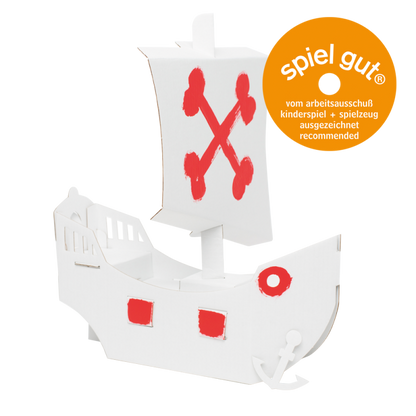 Das kleine Piratenschiff weiß, recycelte Wellpappe, ca.19x24x28 cm