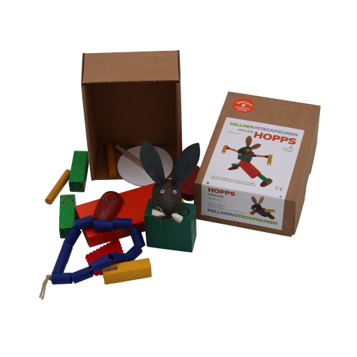 spielzeug verschiedene bunte holzteile werden ein lustiger hase